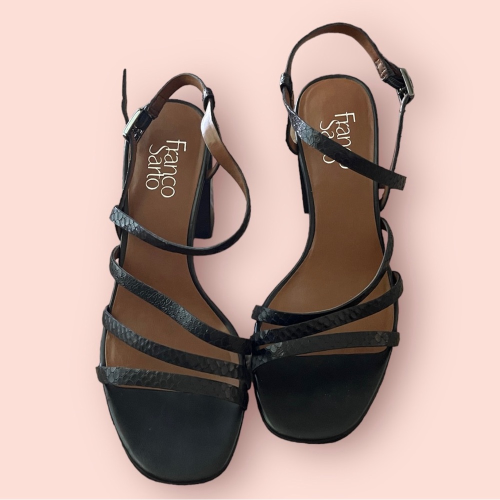 Franco Sarto Womens Qitara Black Block Heels Shoes 7.5